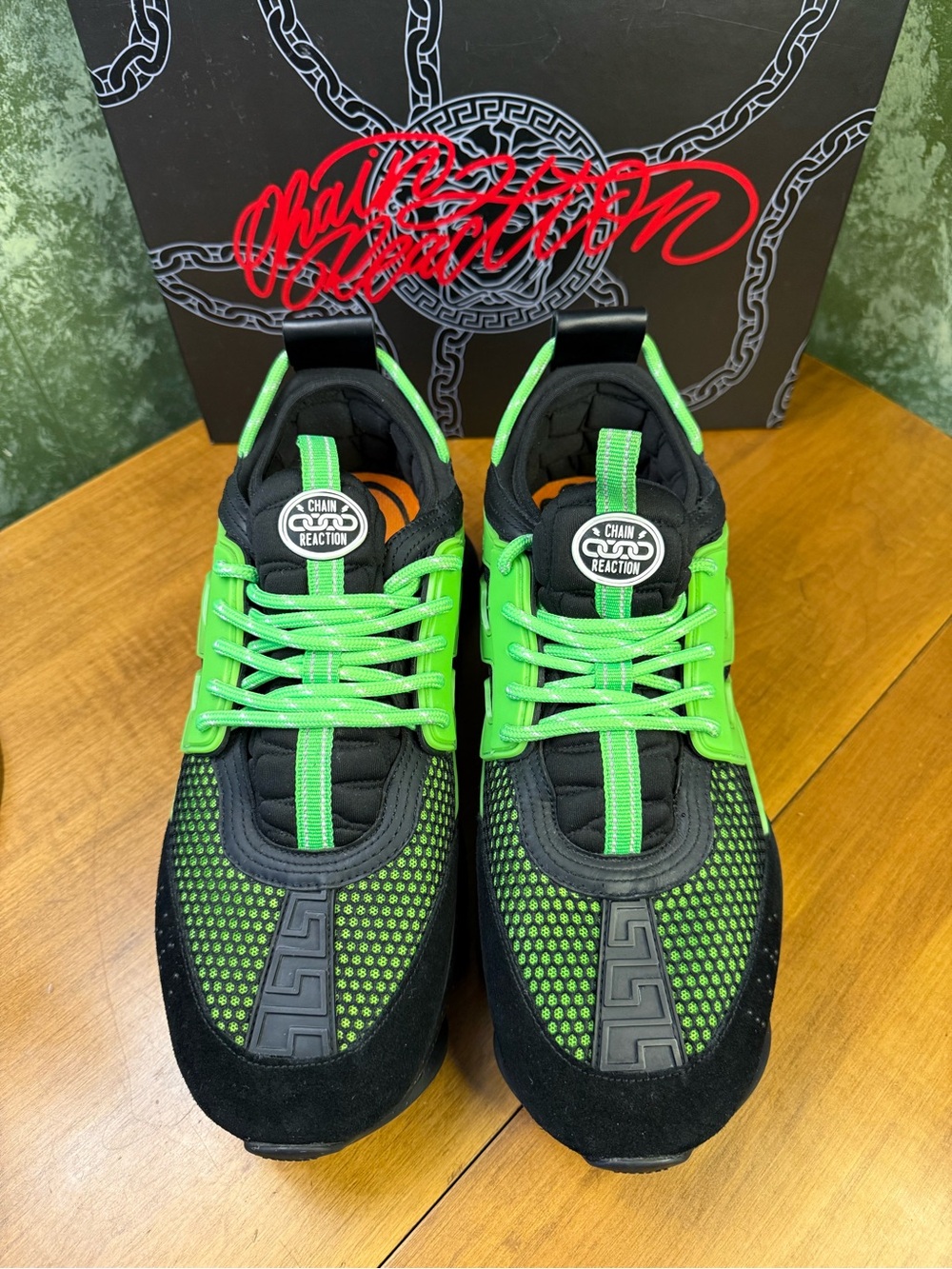 Versace Chain Reaction 'Black Green' Sneakers Men 12 COA Available - Picture 5 of 16